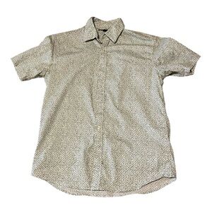 Michael Kors Short Sleeve Button Down Medium M White Olive Green Slim Cotton